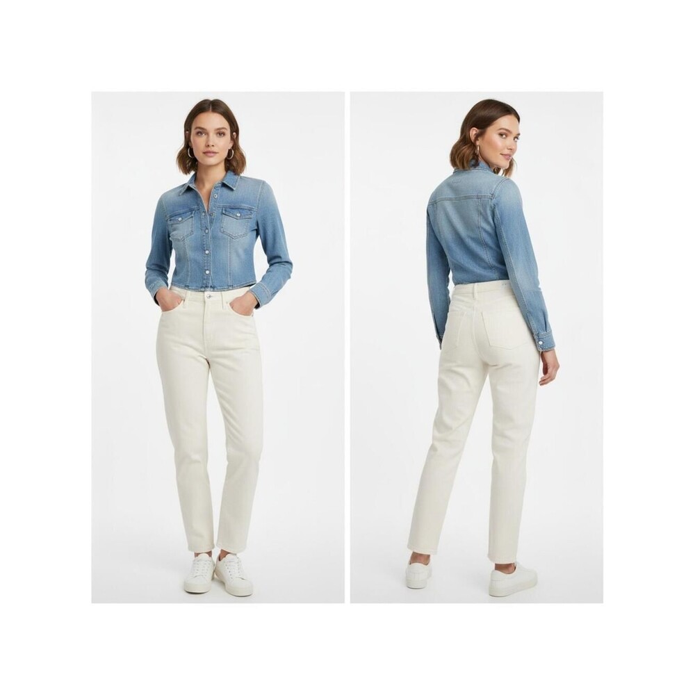 Universal Thread Mom Jeans High Rise Ankle Fray Hem White Denim